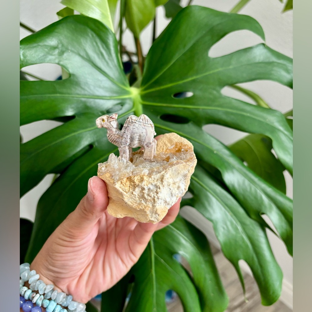 Camel Carving on Calcite Geode